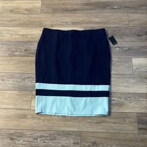 Eloquii Column Skirt Sz 24 Navy Stripe Colorblock Office Career Preppy Work NWT